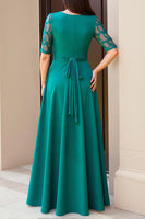 Load image into Gallery viewer, Pine Chiffon Boat Neck Sheath Long Wedding Guest Dress with Sleeves