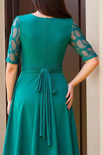 Pine Chiffon Boat Neck Sheath Long Wedding Guest Dress with Sleeves