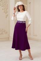 Load image into Gallery viewer, Navy Boat Neck A Line Midi Wedding Guest Dress with Appliques