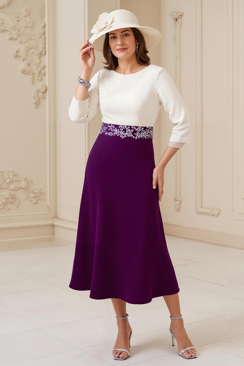 Load image into Gallery viewer, Navy Boat Neck A Line Midi Wedding Guest Dress with Appliques