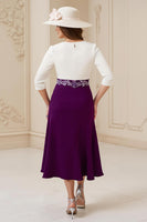 Load image into Gallery viewer, Navy Boat Neck A Line Midi Wedding Guest Dress with Appliques