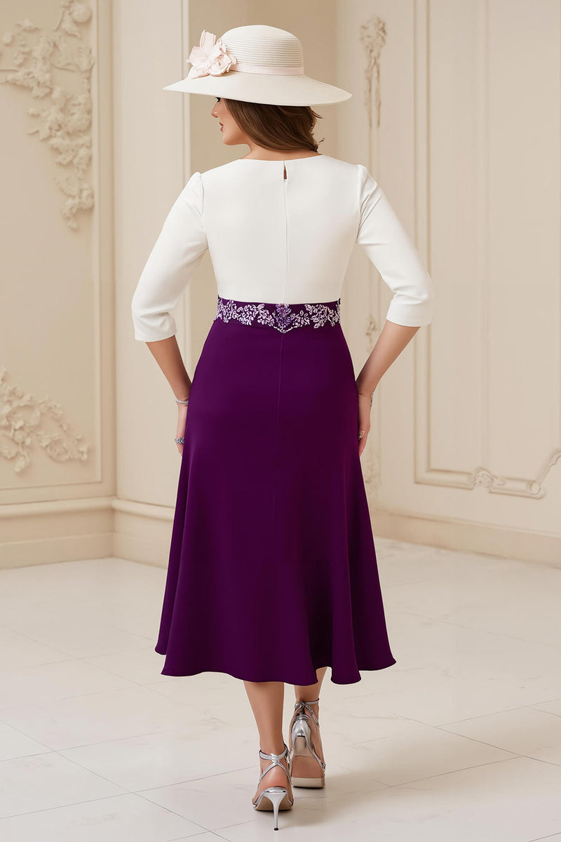 Load image into Gallery viewer, Navy Boat Neck A Line Midi Wedding Guest Dress with Appliques