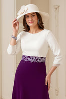 Load image into Gallery viewer, Navy Boat Neck A Line Midi Wedding Guest Dress with Appliques