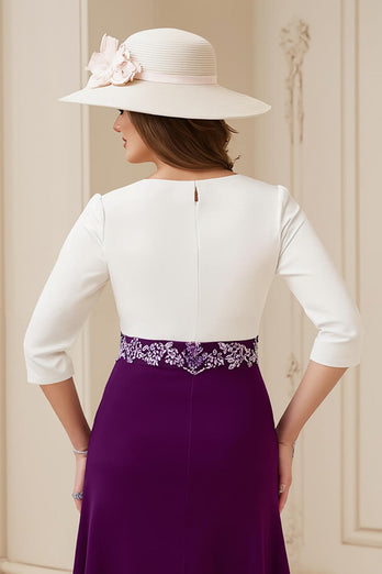 Navy Boat Neck A Line Midi Wedding Guest Dress with Appliques