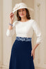 Load image into Gallery viewer, Navy Boat Neck A Line Midi Wedding Guest Dress with Appliques