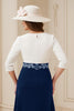 Load image into Gallery viewer, Navy Boat Neck A Line Midi Wedding Guest Dress with Appliques
