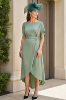 Load image into Gallery viewer, Eucalyptus Boat Neck Sheath Long Wedding Guest Dress with Sleeves