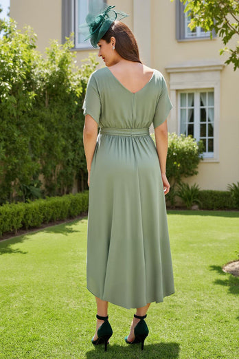 Eucalyptus Boat Neck Sheath Long Wedding Guest Dress with Sleeves