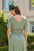 Load image into Gallery viewer, Eucalyptus Boat Neck Sheath Long Wedding Guest Dress with Sleeves