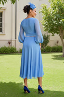 Load image into Gallery viewer, Light Blue Chiffon V-Neck A Line Long Wedding Guest Dress with Beading