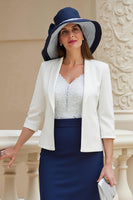 Load image into Gallery viewer, 2 Piece Navy Sheath Satin Midi Wedding Guest Dress with Lace