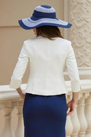 Load image into Gallery viewer, 2 Piece Navy Sheath Satin Midi Wedding Guest Dress with Lace