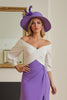 Load image into Gallery viewer, Purple Chiffon Off The Shoulder Sheath Long Wedding Guest Dress with Sleeves