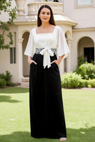 Load image into Gallery viewer, Black and White Chiffon Sheath Long Wedding Guest Dress with Bow