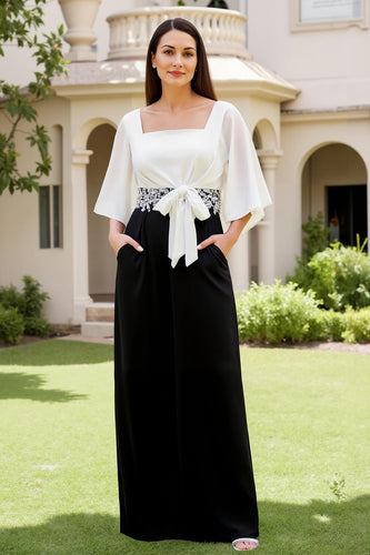 Black and White Chiffon Sheath Long Wedding Guest Dress with Bow