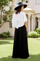 Load image into Gallery viewer, Black and White Chiffon Sheath Long Wedding Guest Dress with Bow