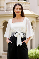 Load image into Gallery viewer, Black and White Chiffon Sheath Long Wedding Guest Dress with Bow