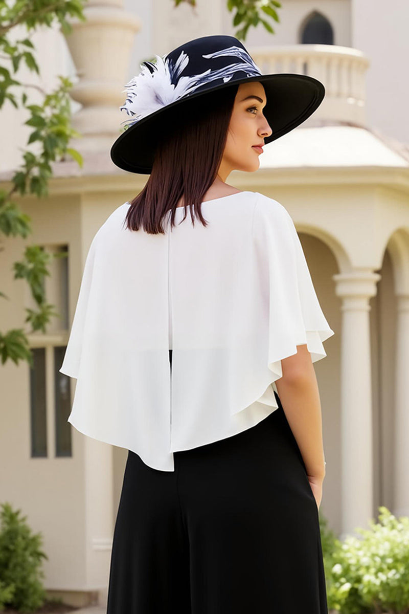 Load image into Gallery viewer, Black and White Chiffon Sheath Long Wedding Guest Dress with Bow