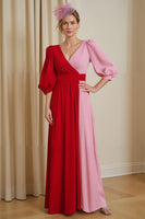 Load image into Gallery viewer, Red Chiffon V-Neck A Line Long Wedding Guest Dress with Sleeves