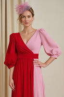 Load image into Gallery viewer, Red Chiffon V-Neck A Line Long Wedding Guest Dress with Sleeves