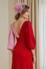 Load image into Gallery viewer, Red Chiffon V-Neck A Line Long Wedding Guest Dress with Sleeves