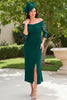Load image into Gallery viewer, Dark Green Sheath Off The Shoulder Long Wedding Guest Dress with Slit