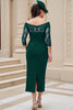 Load image into Gallery viewer, Dark Green Sheath Off The Shoulder Long Wedding Guest Dress with Slit