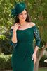 Load image into Gallery viewer, Dark Green Sheath Off The Shoulder Long Wedding Guest Dress with Slit