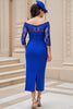 Load image into Gallery viewer, Dark Green Sheath Off The Shoulder Long Wedding Guest Dress with Slit