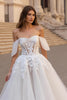 Load image into Gallery viewer, Ivory Off the Shoulder A Line Sweep Train Wedding Dress with Lace