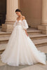 Load image into Gallery viewer, Ivory Spaghetti Straps Tulle Sweep Train Wedding Dress with Lace