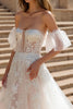 Load image into Gallery viewer, Ivory A Line Strapless Sweep Train Wedding Dress with Appliques