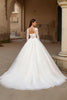 Load image into Gallery viewer, Ivory Tulle Ball Gown Sweep Train Wedding Dress with Sleeves