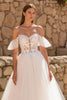 Load image into Gallery viewer, Ivory Off the Shoulder Tulle Sweep Train Wedding Dress with Lace