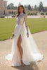 Load image into Gallery viewer, Ivory Long Sleeves High Neck Sweep Train Wedding Dress with Slit