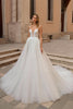 Load image into Gallery viewer, Ivory Spaghetti Straps A Line Backless Sweep Train Wedding Dress with Lace