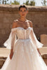 Load image into Gallery viewer, Ivory Tulle Off the Shoulder Ball Gown Sweep Train Wedding Dress with Sleeves