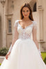 Load image into Gallery viewer, Ivory Tulle V-Neck Sweep Train Ball Gown Wedding Dress with Lace