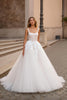 Load image into Gallery viewer, Ivory Square Neck Tulle Ball Gown Sweep Train Wedding Dress with Lace