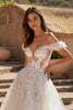 Load image into Gallery viewer, Ivory Ball Gown Off the Shoulder Sweep Train Tulle Wedding Dress with Lace