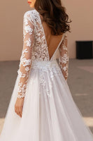 Load image into Gallery viewer, Ivory V-Neck Ball Gown Sweep Train Tulle Wedding Dress with Lace