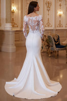Load image into Gallery viewer, Ivory Satin Sweep Mermaid Train Wedding Dress with Sleeves