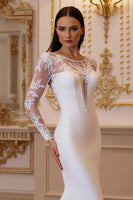 Load image into Gallery viewer, Ivory Satin Sweep Mermaid Train Wedding Dress with Sleeves