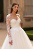 Load image into Gallery viewer, Ivory Tulle A Line Long Sleeves Sweep Train Wedding Dress with Lace