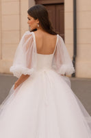 Load image into Gallery viewer, Ivory Half Sleeves Sweep Train Ball Gown Wedding Dress with Ruffles