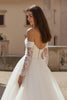 Load image into Gallery viewer, Ivory Ruched Long Sleeves Sweep Train Wedding Dress with Lace