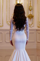 Load image into Gallery viewer, Ivory Mermaid Long Sleeves Sweep Train Vintage Wedding Dress with Lace