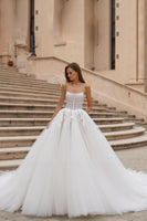 Load image into Gallery viewer, Ivory Ball Gown Corset Sweep Train Wedding Dress with Lace