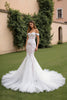 Load image into Gallery viewer, Lace Ivory Off the Shoulder Mermaid Sweep Train Wedding Dress