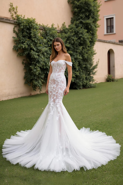 Lace Ivory Off the Shoulder Mermaid Sweep Train Wedding Dress
